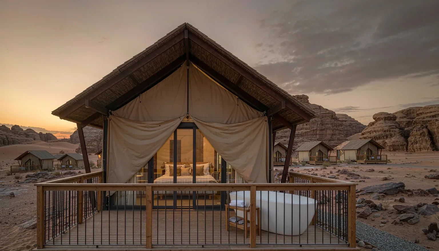 Glamping cabin at a desert resort